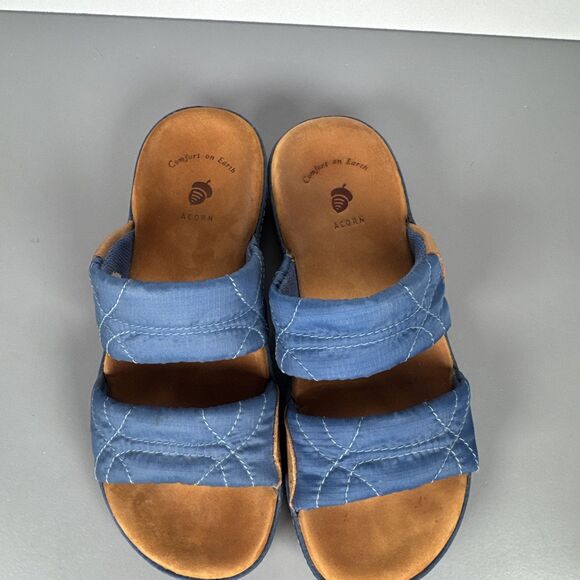ACORN Comfort On Earth Soft Fabric‎ & Leather Double Strap Slide Sandals Size W6 - Picture 12 of 12